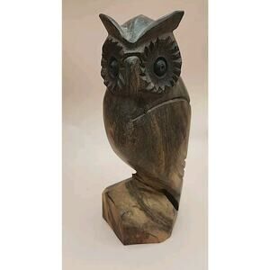Hand Carved Ironwood Wood Owl Figurine Statuette 7" statue